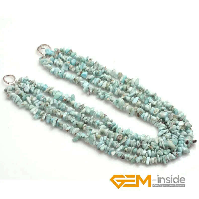 KIMLUD, Handmade Assorted Chips Beaded Jewelry 17-20 Inch Multi Strands Cluster Statement Long Necklace For Women Gifts, larimar, KIMLUD APPAREL - Womens Clothes