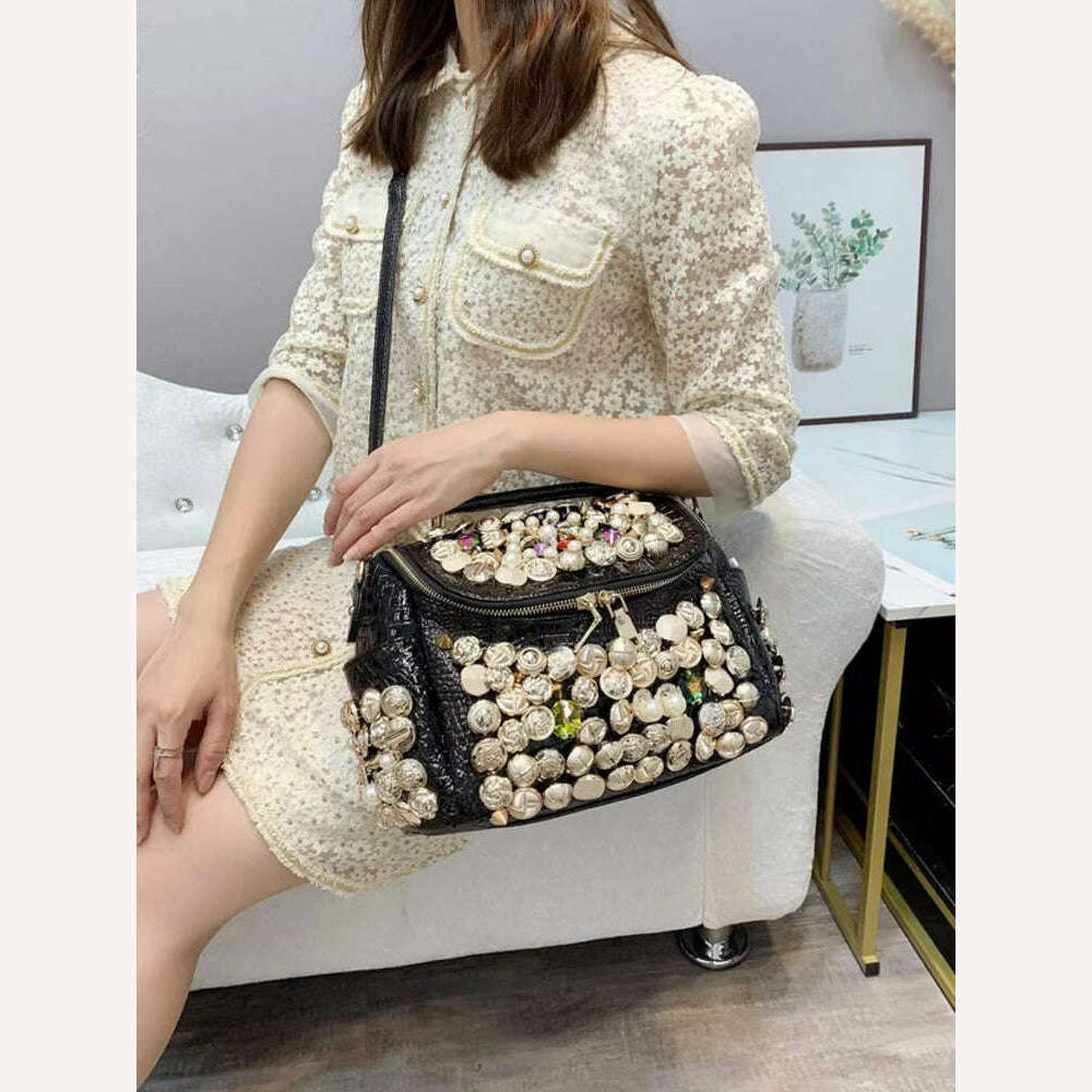 Handmade Women's bag Handbag for women purses and handbag luxury Designer Casual black bucket Female Messenger shoulder Bag - KIMLUD