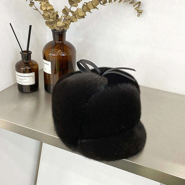 Hat Winter Men Real Mink Fur Cap Mens Winter Caps Mens Beanie Black Brown Russian Men Warm Knitted Hats Oversized - KIMLUD
