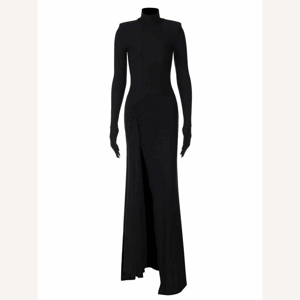 Hawthaw Women 2024 Spring Autumn Long Sleeve Elegant Streetwear Bodycon Black Long Dress Wholesale Items For Business - KIMLUD