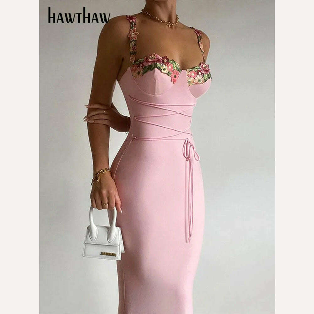 Hawthaw Women Elegant Pary Club Evening Birthday Streetwear Bodycon Midi Dress 2024 Summer Clothes Wholesale Items For Business - KIMLUD