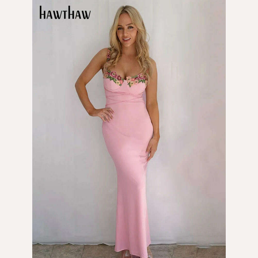 Hawthaw Women Elegant Pary Club Evening Birthday Streetwear Bodycon Midi Dress 2024 Summer Clothes Wholesale Items For Business - KIMLUD