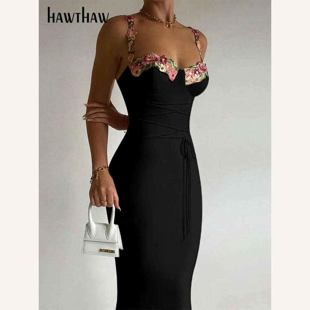 Hawthaw Women Elegant Pary Club Evening Birthday Streetwear Bodycon Midi Dress 2024 Summer Clothes Wholesale Items For Business - KIMLUD