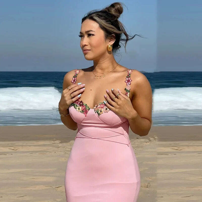 Hawthaw Women Elegant Pary Club Evening Birthday Streetwear Bodycon Midi Dress 2024 Summer Clothes Wholesale Items For Business - KIMLUD