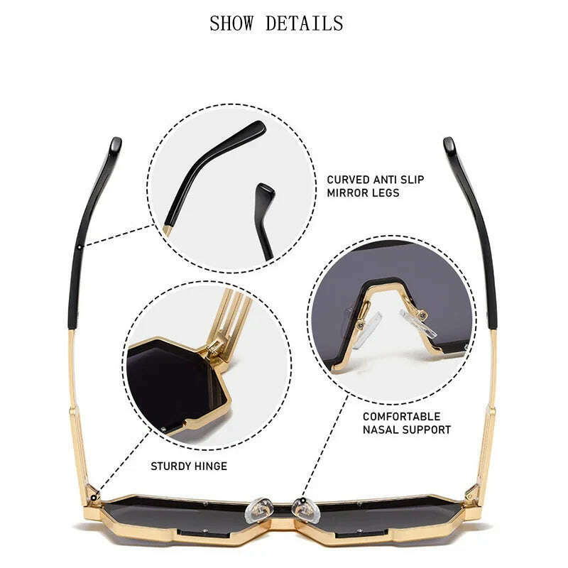 KIMLUD, Heavy Metal Steampunk Sunglasses For Men Square Vintage Punk Fashion Glasses Retro Gafas De Sol Hombre Lunette De Soleil Homme, KIMLUD Womens Clothes