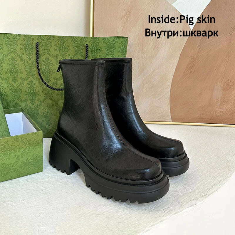 Heihaian Short Boots 2023 Fall New Thick Soled Round Head Zipper Boots Retro Style Commuter Ankle Boots For Women - KIMLUD