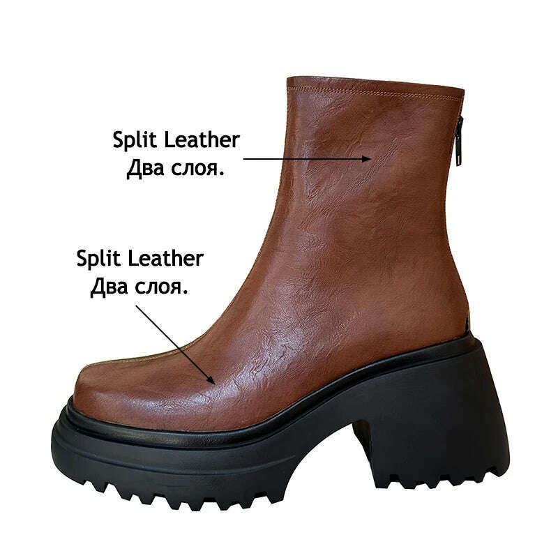 Heihaian Short Boots 2023 Fall New Thick Soled Round Head Zipper Boots Retro Style Commuter Ankle Boots For Women - KIMLUD