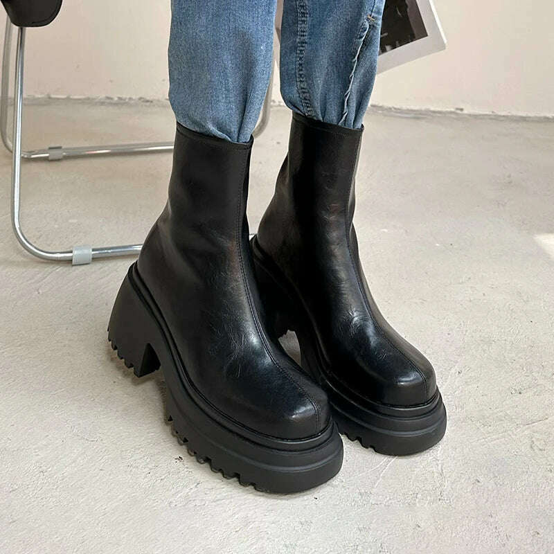 Heihaian Short Boots 2023 Fall New Thick Soled Round Head Zipper Boots Retro Style Commuter Ankle Boots For Women - KIMLUD