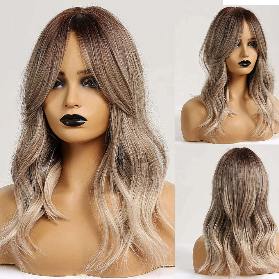 KIMLUD, HENRY MARGU Red Copper Ginger Synthetic Wigs with Bangs Medium Water Wave Natural Bob Daily Hair Wigs for Women Heat Resistant, KIMLUD Womens Clothes