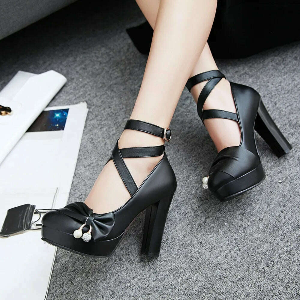 KIMLUD, High Heels Women 2024 Trend Chunky Heels Platform Lolita Mary Jane Elegant Party Korean Shoes Dress White The Glossy Fashion, KIMLUD Womens Clothes