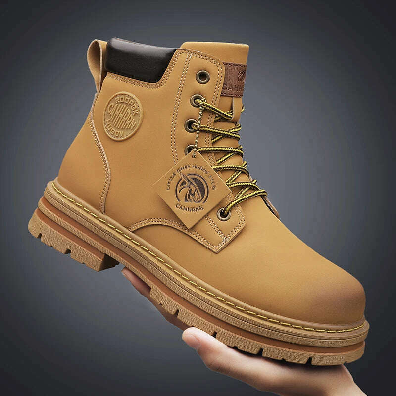 High Top Boots Men Leather Shoes Fashion Motorcycle Ankle Military Boots For Men Winter Boots Man Shoes Lace-Up Botas Hombre - KIMLUD
