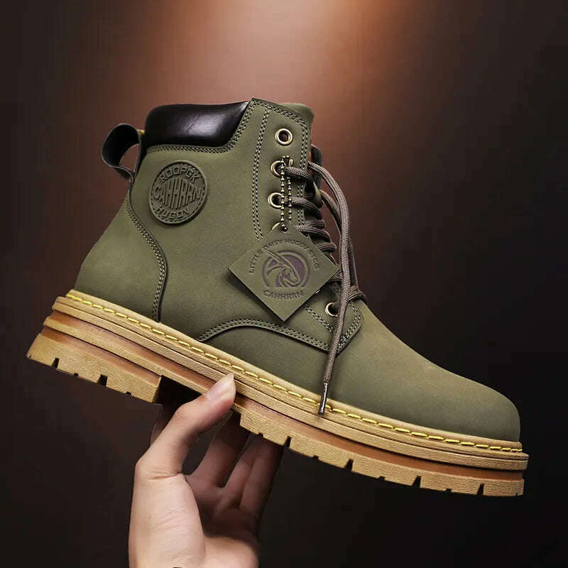 High Top Boots Men Leather Shoes Fashion Motorcycle Ankle Military Boots For Men Winter Boots Man Shoes Lace-Up Botas Hombre - KIMLUD