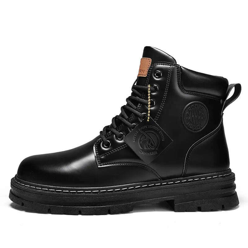 High Top Boots Men Leather Shoes Fashion Motorcycle Ankle Military Boots For Men Winter Boots Man Shoes Lace-Up Botas Hombre - KIMLUD