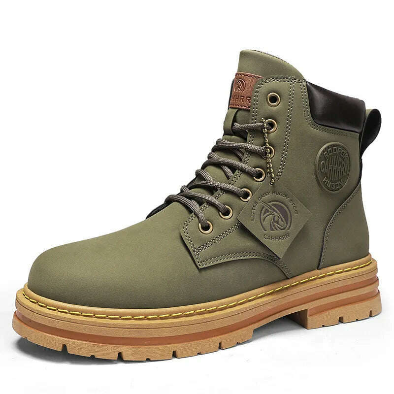 High Top Boots Men Leather Shoes Fashion Motorcycle Ankle Military Boots For Men Winter Boots Man Shoes Lace-Up Botas Hombre - KIMLUD
