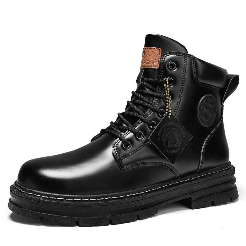 High Top Boots Men Leather Shoes Fashion Motorcycle Ankle Military Boots For Men Winter Boots Man Shoes Lace-Up Botas Hombre - KIMLUD