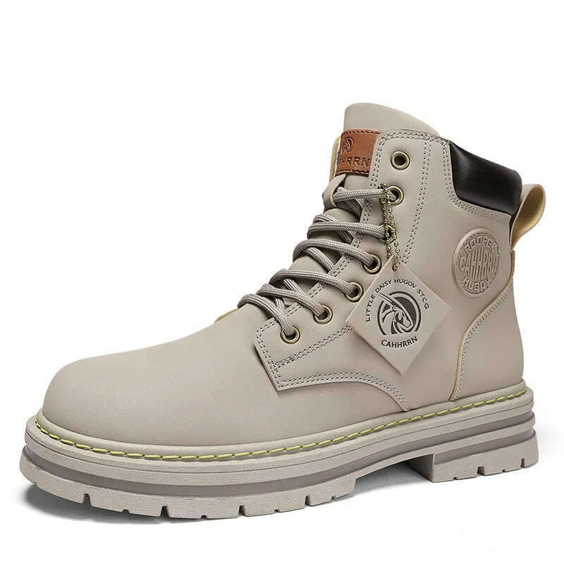 High Top Boots Men Leather Shoes Fashion Motorcycle Ankle Military Boots For Men Winter Boots Man Shoes Lace-Up Botas Hombre - KIMLUD