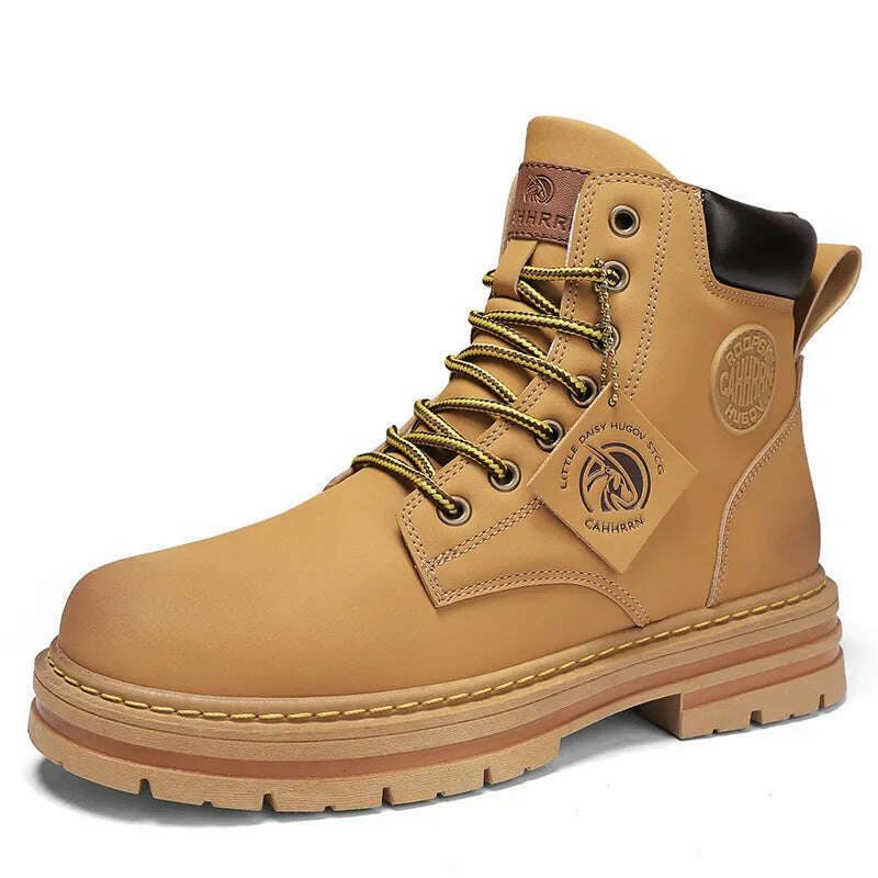 High Top Boots Men Leather Shoes Fashion Motorcycle Ankle Military Boots For Men Winter Boots Man Shoes Lace-Up Botas Hombre - KIMLUD