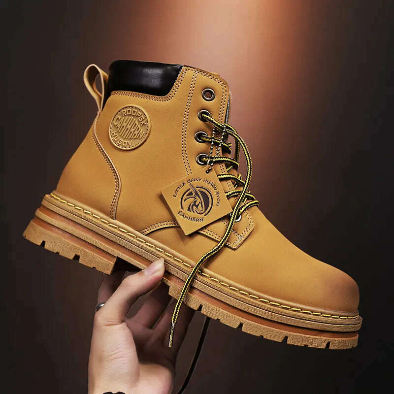 High Top Boots Men Leather Shoes Fashion Motorcycle Ankle Military Boots For Men Winter Boots Man Shoes Lace-Up Botas Hombre - KIMLUD