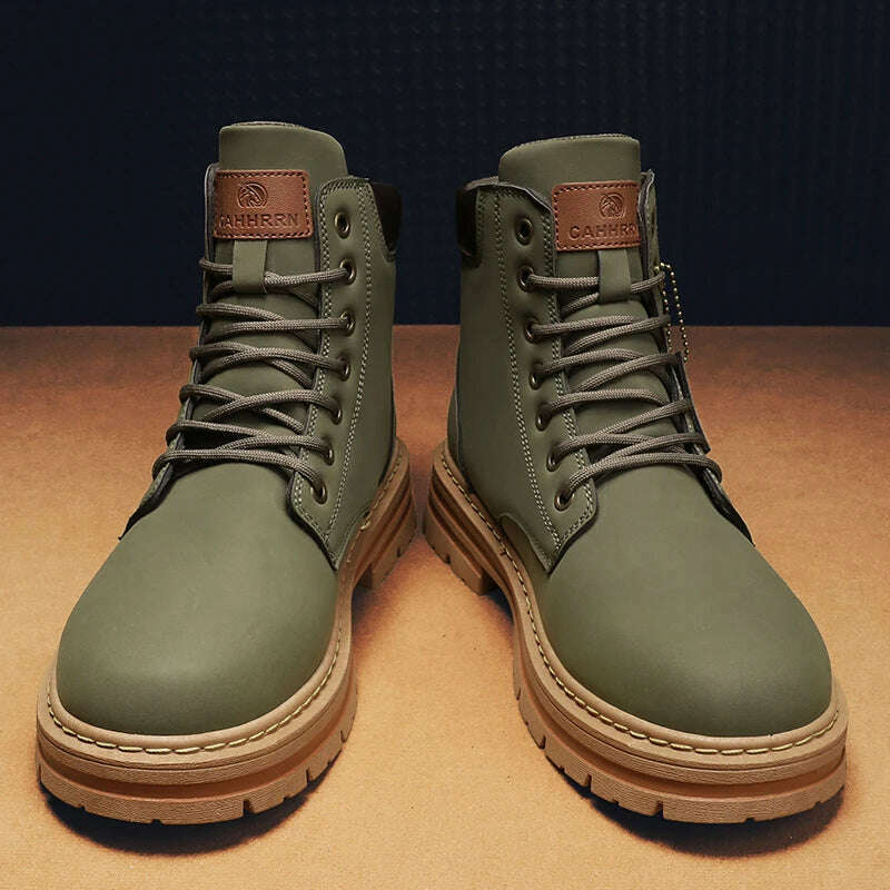 High Top Boots Men Leather Shoes Fashion Motorcycle Ankle Military Boots For Men Winter Boots Man Shoes Lace-Up Botas Hombre - KIMLUD