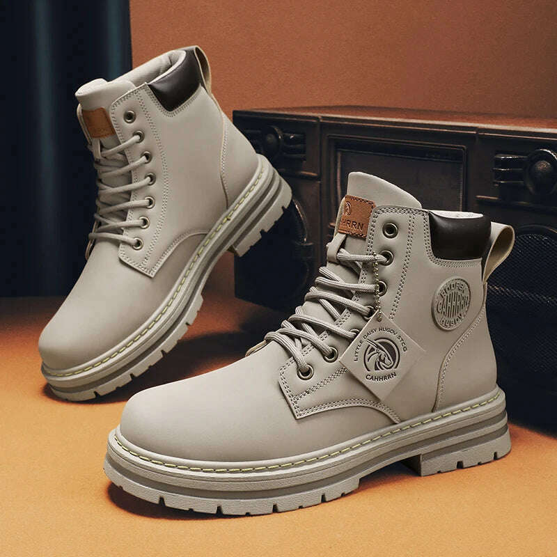High Top Boots Men Leather Shoes Fashion Motorcycle Ankle Military Boots For Men Winter Boots Man Shoes Lace-Up Botas Hombre - KIMLUD