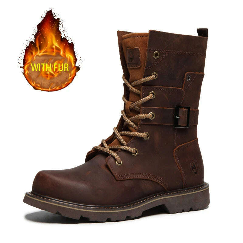 Hiking shoes Men Hunting Boots Tactical shoes Desert Combat Ankle Waterproof sneakers Leather Snow walking high-top Women's shoe - KIMLUD