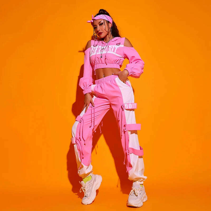 KIMLUD, Hip Hop Dance Clothes For Adult Jazz Dance Wear Pink Dancer Outfit Designer Clothes Stage Costume Sexy DJ DS Clothing, KIMLUD Womens Clothes