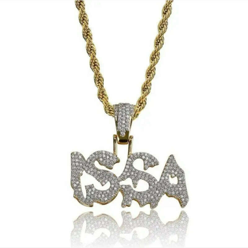 KIMLUD, Hip Hop Ice Out Alphabet Savage Pendant Necklace Cool Men Women Hip Hop Rock Rap Jewelry Gifts, A4517-Gold, KIMLUD Womens Clothes