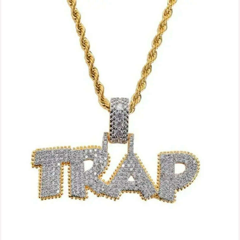 KIMLUD, Hip Hop Ice Out Alphabet Savage Pendant Necklace Cool Men Women Hip Hop Rock Rap Jewelry Gifts, A4538-Gold, KIMLUD Womens Clothes