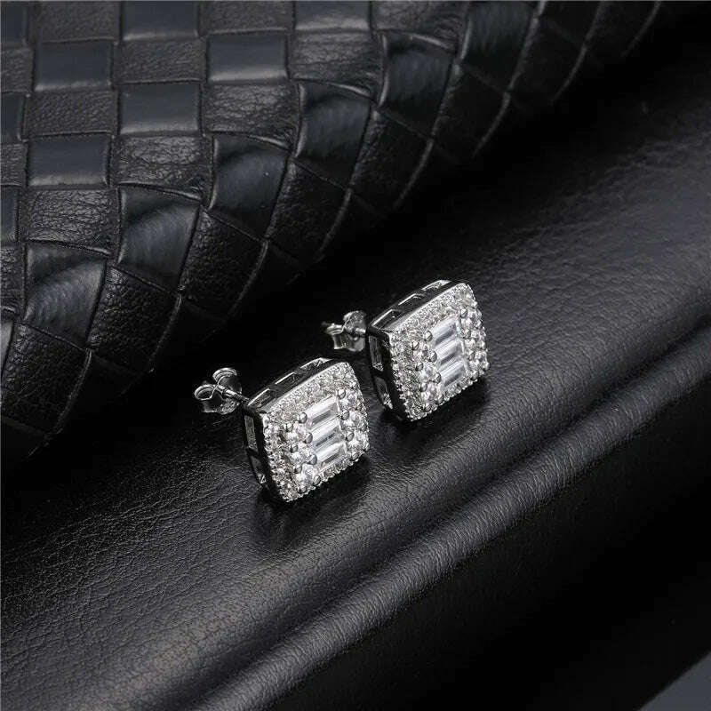 Hip Micro 1Pair Heart Shape Pave Baguette Cubic Zircon Stone Ice out Stud CZ Earring Bling Copper Earrings For Women Men Jewelry - KIMLUD