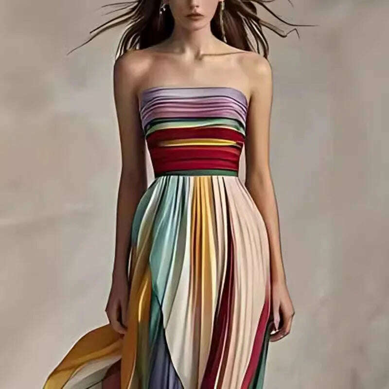 KIMLUD, Holiday Sleeveless Patchwork Sexy Dress, Women Summer Strapless Printing Maxi Dress, 2025 Simple Backless Elegant Ladies Dress
, KIMLUD Womens Clothes
