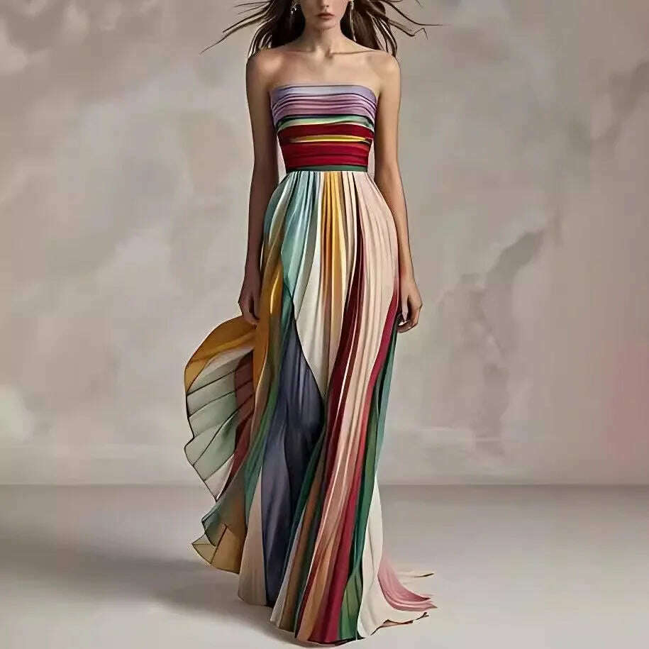 KIMLUD, Holiday Sleeveless Patchwork Sexy Dress, Women Summer Strapless Printing Maxi Dress, 2025 Simple Backless Elegant Ladies Dress
, KIMLUD Womens Clothes