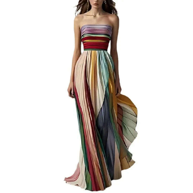 KIMLUD, Holiday Sleeveless Patchwork Sexy Dress, Women Summer Strapless Printing Maxi Dress, 2025 Simple Backless Elegant Ladies Dress
, KIMLUD Womens Clothes