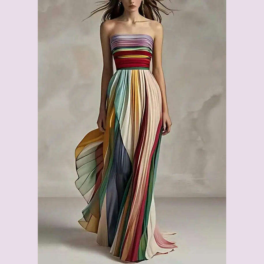 KIMLUD, Holiday Sleeveless Patchwork Sexy Dress, Women Summer Strapless Printing Maxi Dress, 2025 Simple Backless Elegant Ladies Dress
, Picture color / XL, KIMLUD APPAREL - Womens Clothes