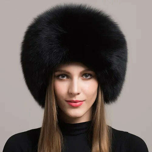 Hot Sale 100% natural Fox Fur Hat Women Cap Thick Fur Cap Winter Warm Hat Female Fashion For Women Hat With Earmuffs Hat - KIMLUD