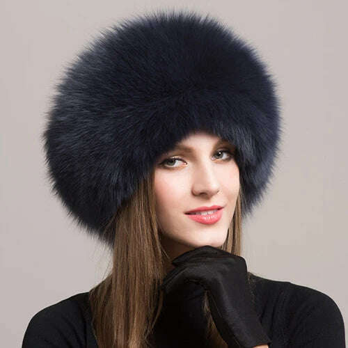 Hot Sale 100% natural Fox Fur Hat Women Cap Thick Fur Cap Winter Warm Hat Female Fashion For Women Hat With Earmuffs Hat - KIMLUD