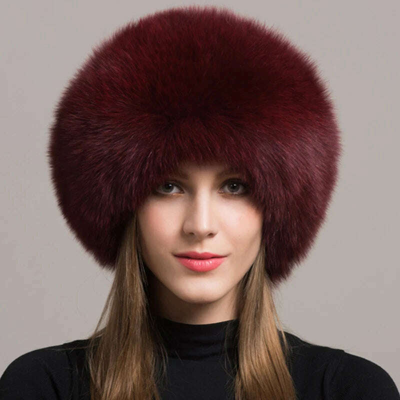 Hot Sale 100% natural Fox Fur Hat Women Cap Thick Fur Cap Winter Warm Hat Female Fashion For Women Hat With Earmuffs Hat - KIMLUD