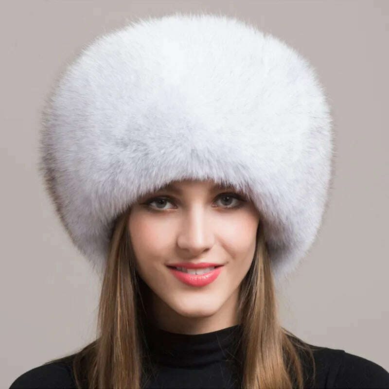 Hot Sale 100% natural Fox Fur Hat Women Cap Thick Fur Cap Winter Warm Hat Female Fashion For Women Hat With Earmuffs Hat - KIMLUD