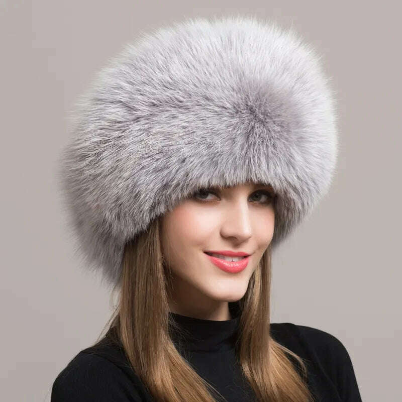Hot Sale 100% natural Fox Fur Hat Women Cap Thick Fur Cap Winter Warm Hat Female Fashion For Women Hat With Earmuffs Hat - KIMLUD