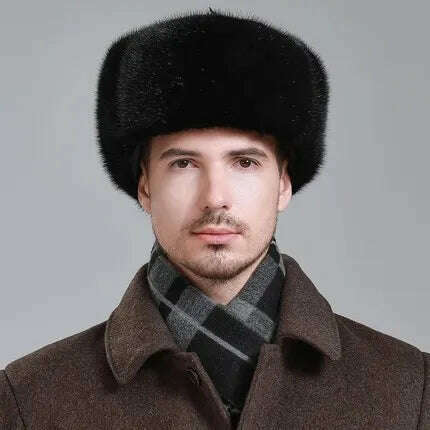 Hot Sale Men Quality 100% Natural Mink Fur Hat Winter Man Super Warm Real Mink Fur Cap Male Real Sheepskin Leather Bomber Hats - KIMLUD