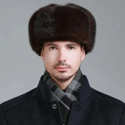 Hot Sale Men Quality 100% Natural Mink Fur Hat Winter Man Super Warm Real Mink Fur Cap Male Real Sheepskin Leather Bomber Hats - KIMLUD