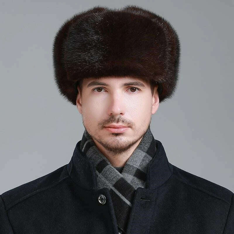 Hot Sale Men Quality 100% Natural Mink Fur Hat Winter Man Super Warm Real Mink Fur Cap Male Real Sheepskin Leather Bomber Hats - KIMLUD