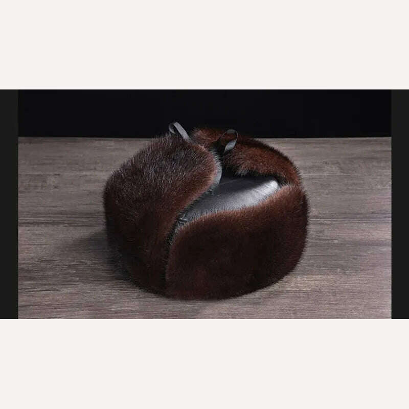 Hot Sale Men Quality 100% Natural Mink Fur Hat Winter Man Super Warm Real Mink Fur Cap Male Real Sheepskin Leather Bomber Hats - KIMLUD