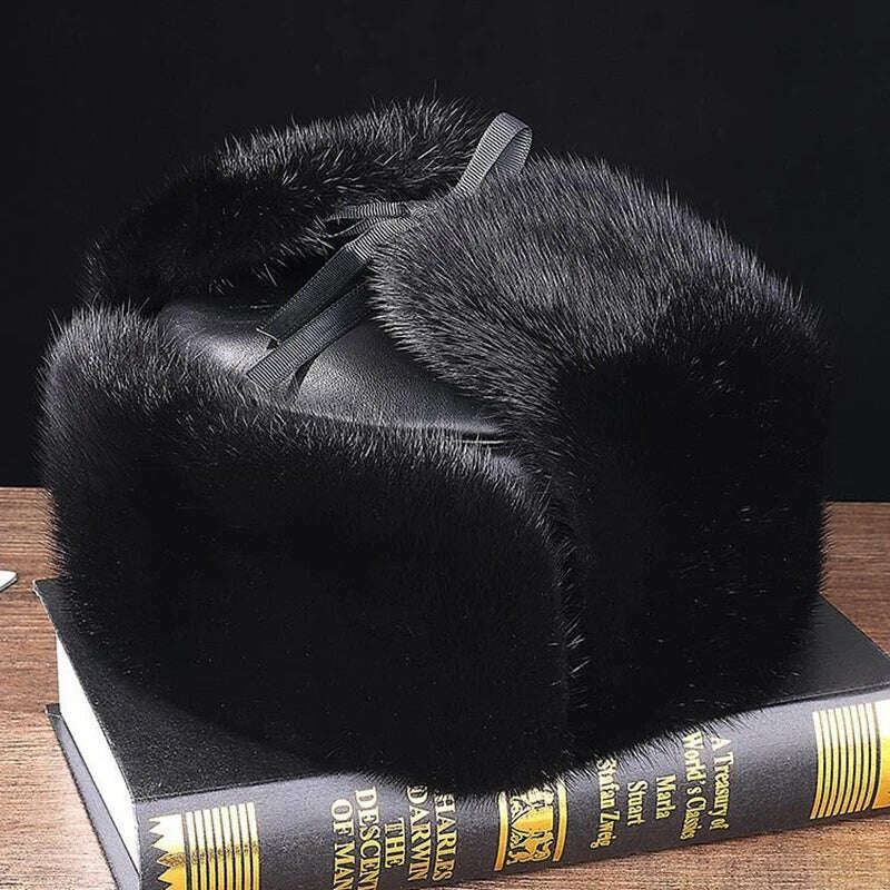 Hot Sale Men Quality 100% Natural Mink Fur Hat Winter Man Super Warm Real Mink Fur Cap Male Real Sheepskin Leather Bomber Hats - KIMLUD