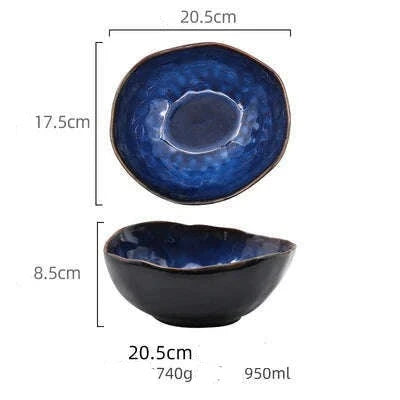 KIMLUD, Household Ceramic Dinner Plate European Style Blue Glaze Salad Bowl Irregular Tableware Western Dinner Plate/kitchen Supplies, 1pcs- 20.5cm, KIMLUD Womens Clothes
