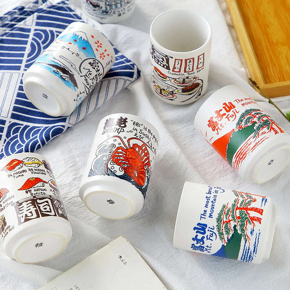 KIMLUD, Japanese Impression Ceramic Mugs 300ml Tea Wine Sushi Sake Cup Funny Family Restaurant Decoration Travel Gift for Friends, KIMLUD Womens Clothes