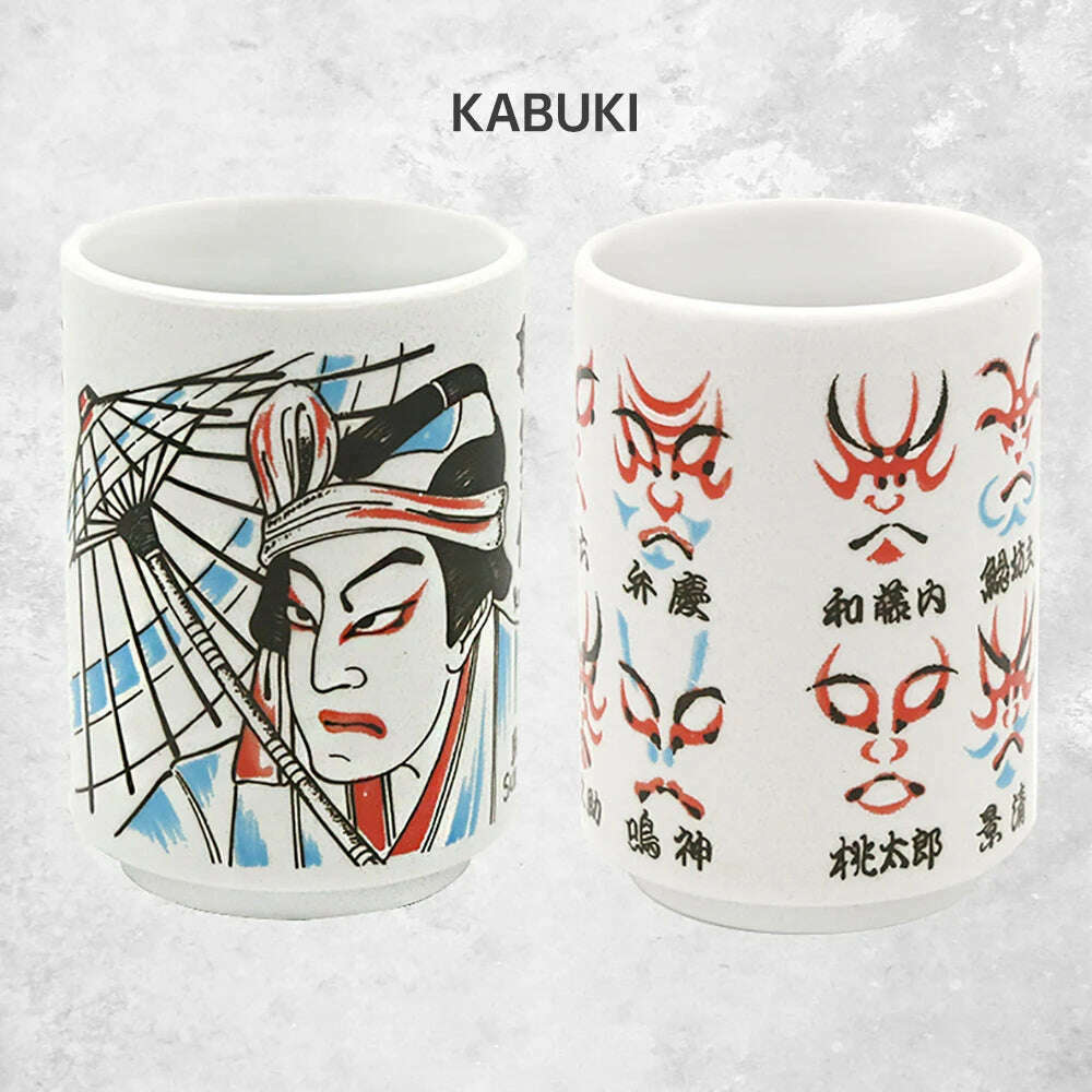 KIMLUD, Japanese Impression Ceramic Mugs 300ml Tea Wine Sushi Sake Cup Funny Family Restaurant Decoration Travel Gift for Friends, KABUKI / 300ml, KIMLUD APPAREL - Womens Clothes