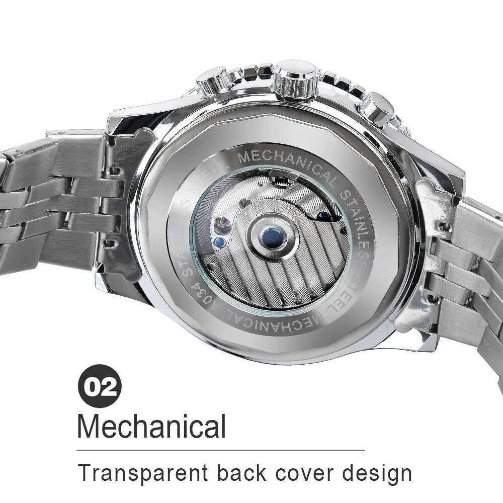 Jaragar Mens Automatic Mechanical Watch Fashion Tourbillon Blue Dial Date Display Stainless Steel Strap Military Sport Watches - KIMLUD
