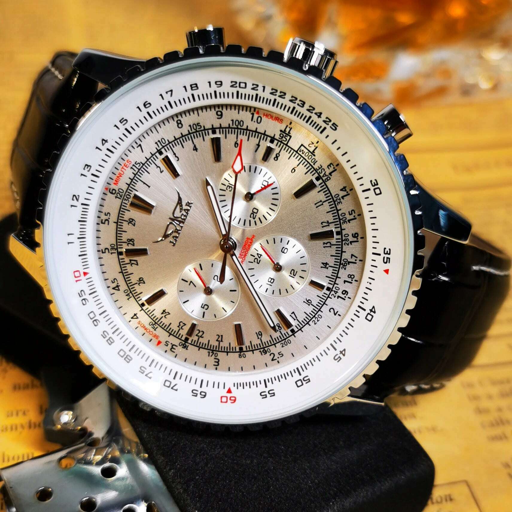 JARAGAR Pilot Automatic Watch for Men Military Multifunction Sub-Dials Mechanical Watches Top Brand Luxury Leather Strap Clock - KIMLUD
