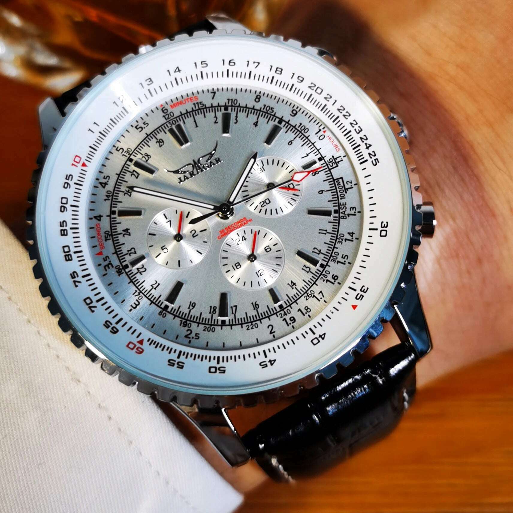 JARAGAR Pilot Automatic Watch for Men Military Multifunction Sub-Dials Mechanical Watches Top Brand Luxury Leather Strap Clock - KIMLUD