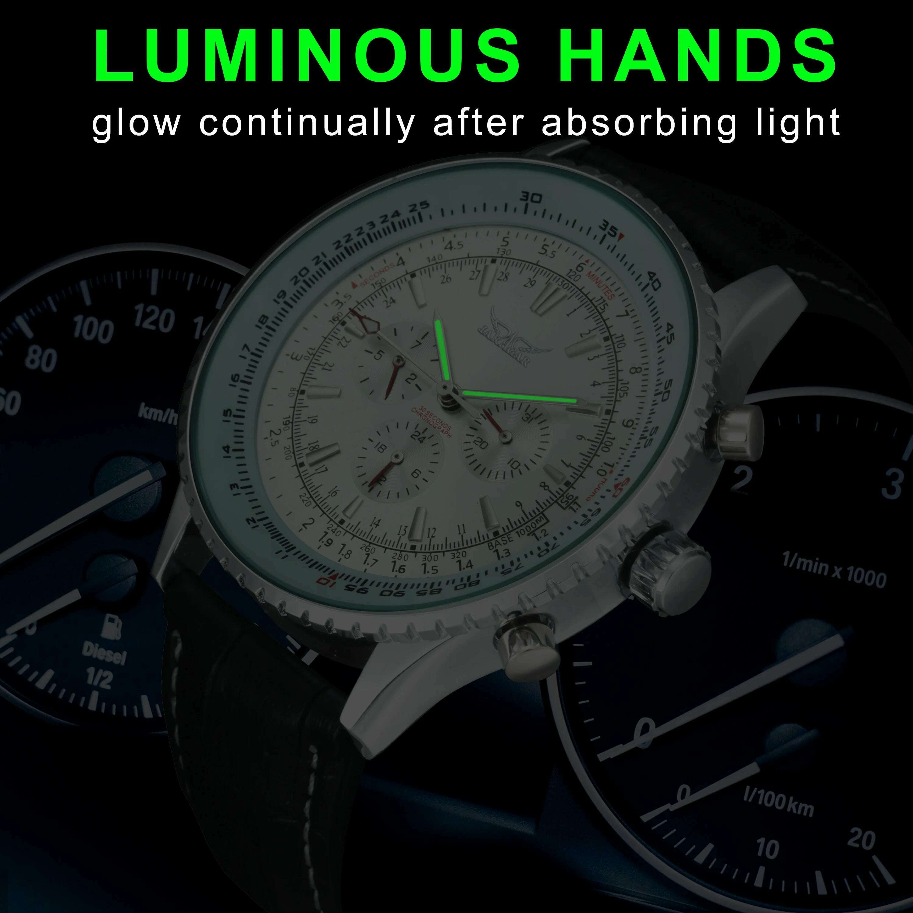 JARAGAR Pilot Automatic Watch for Men Military Multifunction Sub-Dials Mechanical Watches Top Brand Luxury Leather Strap Clock - KIMLUD